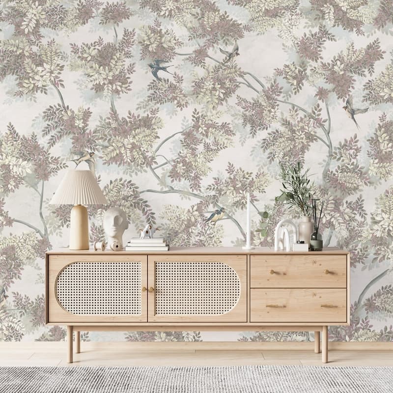 Verdant Canopy with Songbirds Botanical Wallpaper Mural