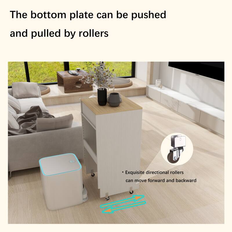 Robot Vacuum Storage Stand – Rolling Cabinet with Doors/Drawers, Antique White Finish