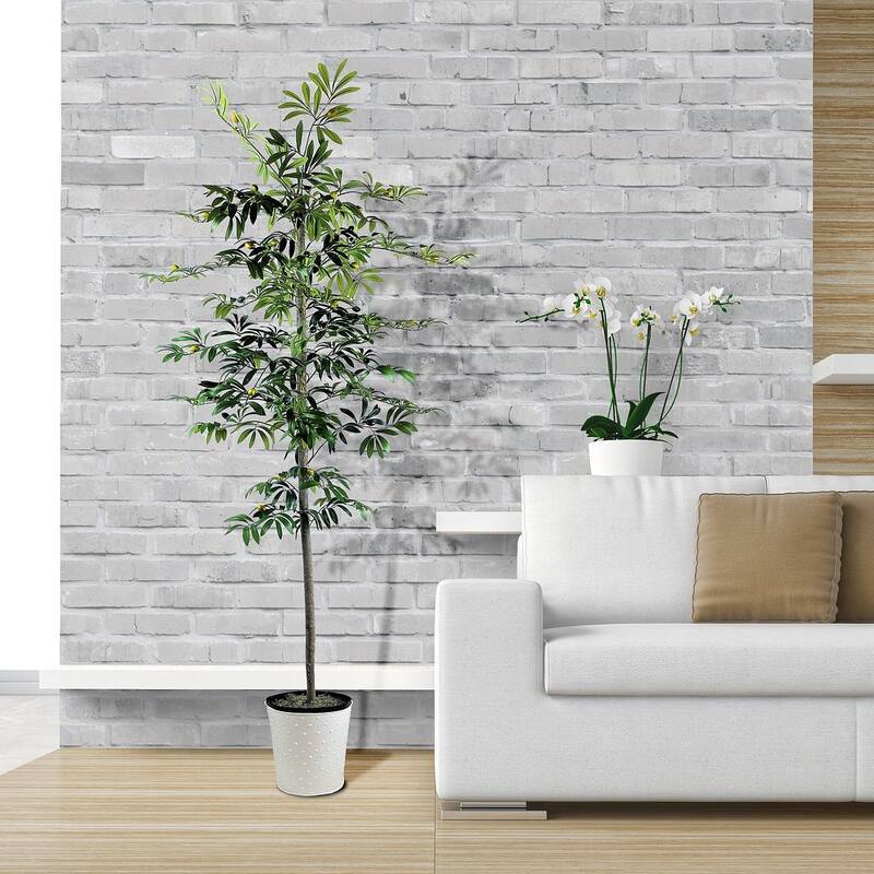 6-foot Artificial Olive Tree in White Metal Base