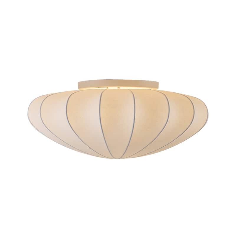 Modern Mid-century White Silk Shade Semi Flush Ceiling Light