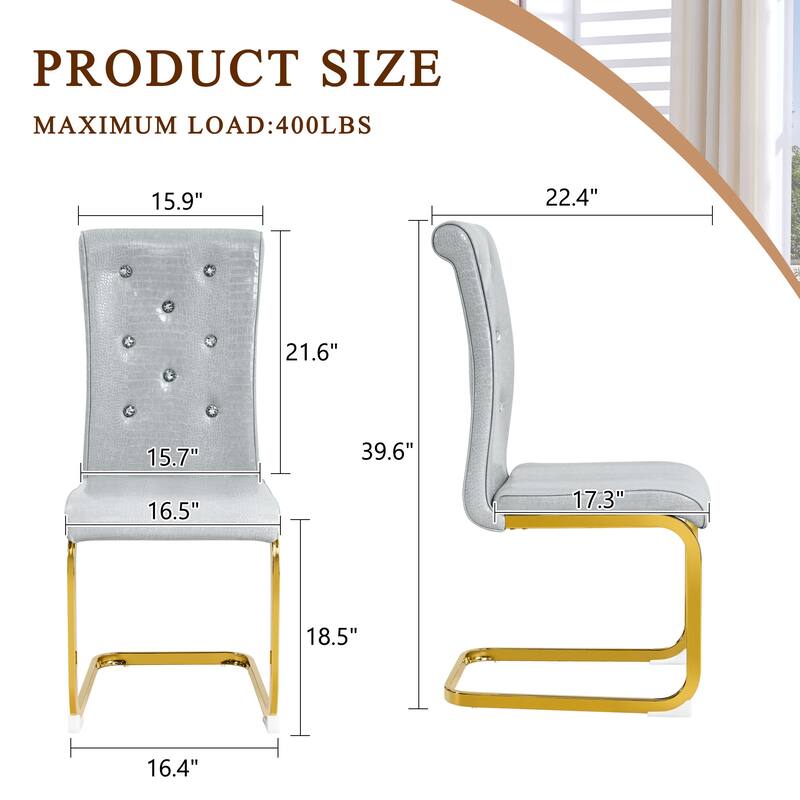 Retro Alligator-Embossed Faux Leather Dining Chairs with Crystal Buckle, Accent Upholstered Kitchen Chairs