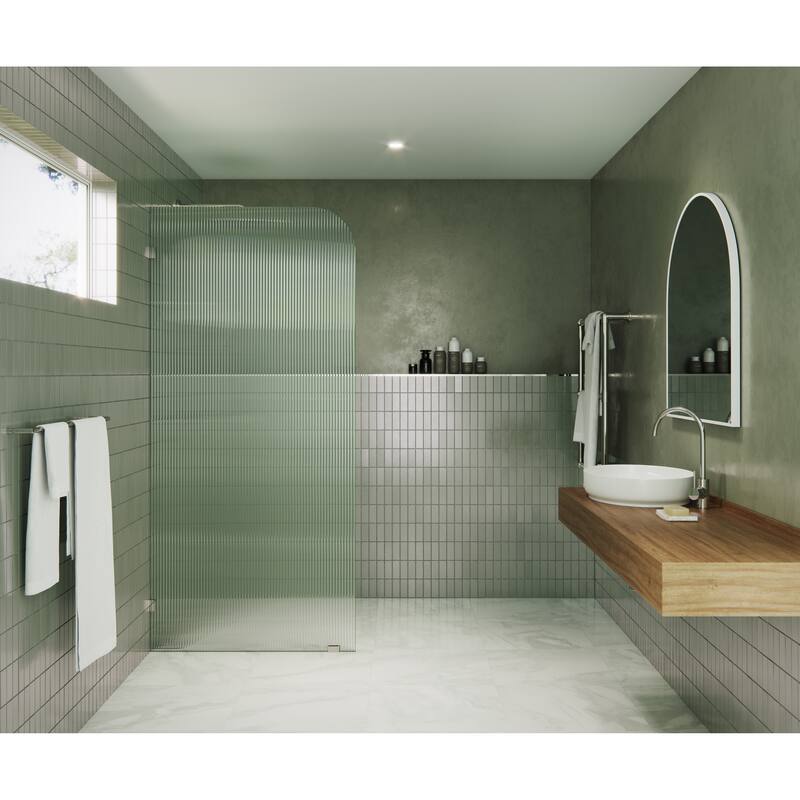 Glass Warehouse 36" x 78" Frameless Shower Door - Single Fixed Panel Fluted Frosted Radius