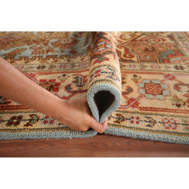 Light Blue Heriz Serapi Area Rug Handmade Wool Carpet - 7'9"x 9'11"