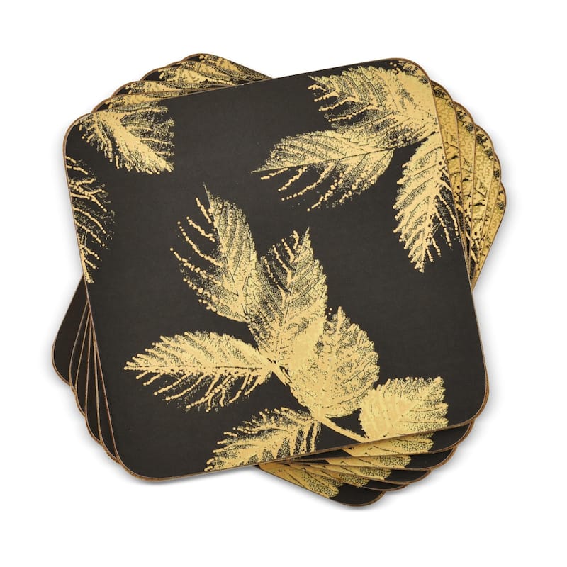 Pimpernel Set of 6 Sara Miller London Etched Leaves Coasters - Dark Grey