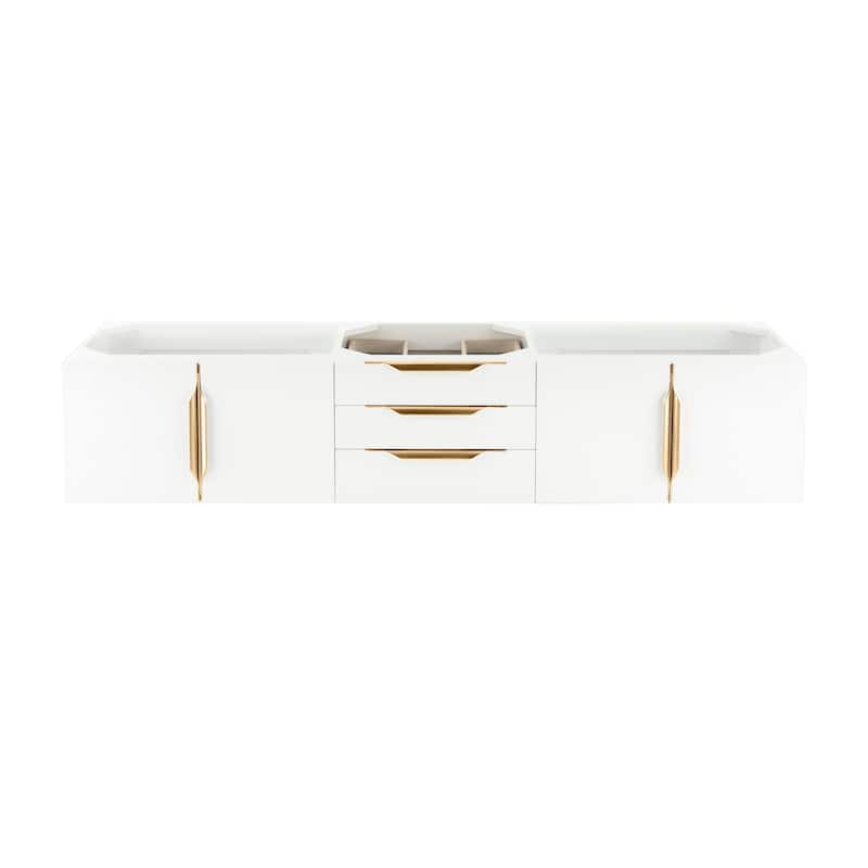 James Martin Vanities sMercer Island 72" Double Vanity, Glossy White with Radiant Gold Hardware - Base Only - No Countertop