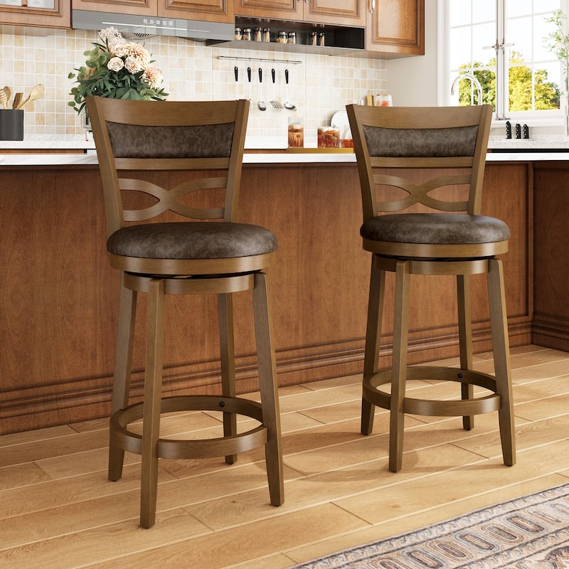 26"/30" Counter Height Bar Stools, Kitchen Wooden Swivel Bar Chairs with Back