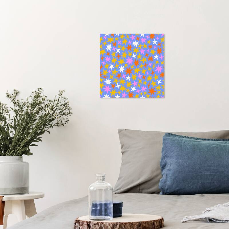 Wynwood Studio Canvas Astronomy and Space Stars in Lavender Blue and Mustard Modern & Contemporary Wall Art Canvas Print - 12 x 12