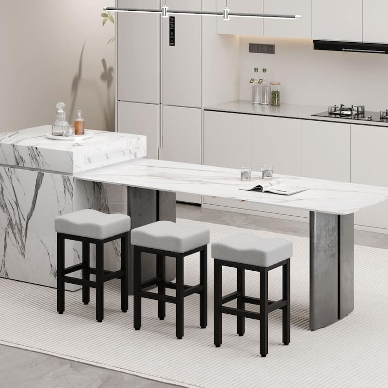 XINMICS Bar Stools, 27 Inches Modern Counter Height Bar Stools, Metal Legs Backless Upholstered Saddle Stool Chair
