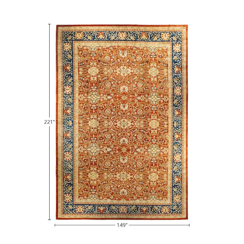 Overton Handknotted Wool Vintage Inspired Contemporary Eclectic Orange Area Rug - 18' 5" x 12' 5"