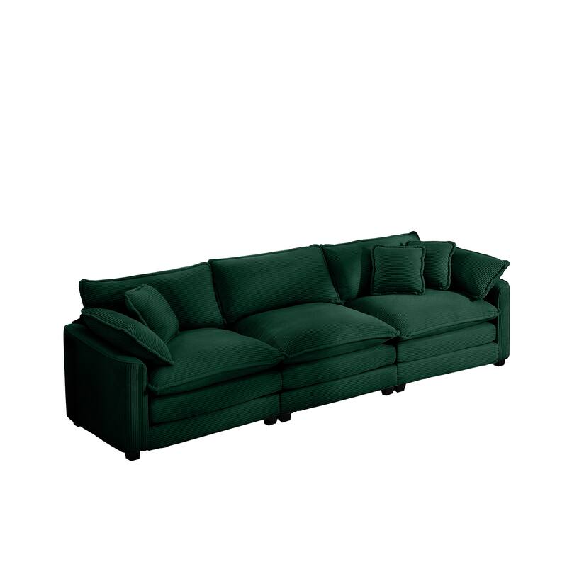 GDFStudio-Shanks Corduroy Three-Seater Sofa with Arm and Throw Pillows