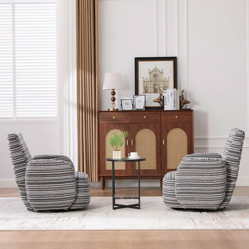 Swivel Striped Accent Chair with Metal Base, Modern Arm Chair for Living Room, Fabric Club Single Sofa Chair