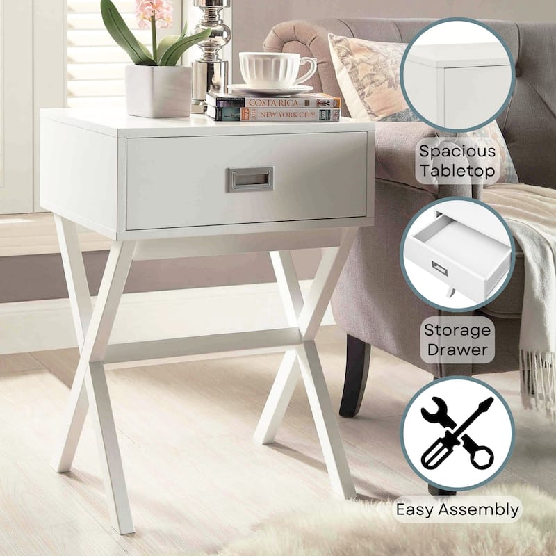 End Table with Large Trunk Drawer and Smooth Surface Top, Modern Storage Side Table for Concealed Living Room Essentials - 15.75