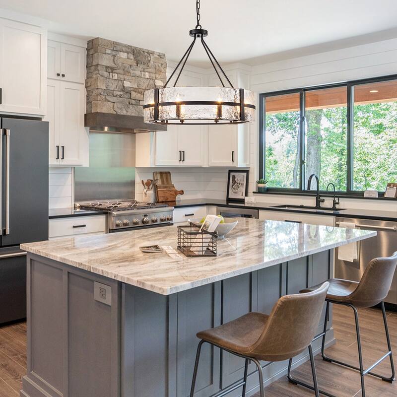 Dimmable Large Drum Glass Chandelier for Dining Room High Ceiling Living Room