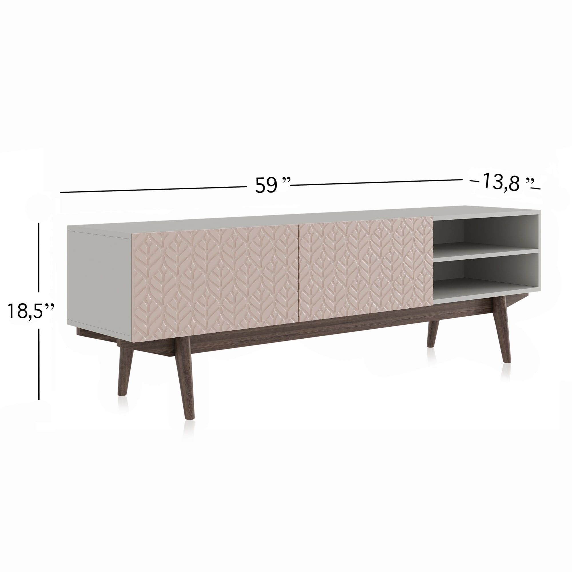 Living Skog Kelly TV Stand Console Fits TV's up to 65 in. with Wood Legs in Mid Century Modern Scandinavian Design