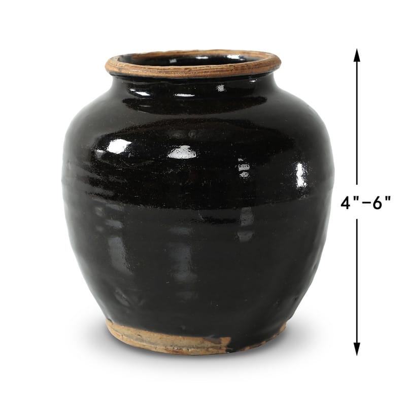 Artissance Small Vintage Oil Pot With Black Glaze, 5 Inch Tall (Size & Finish Vary)
