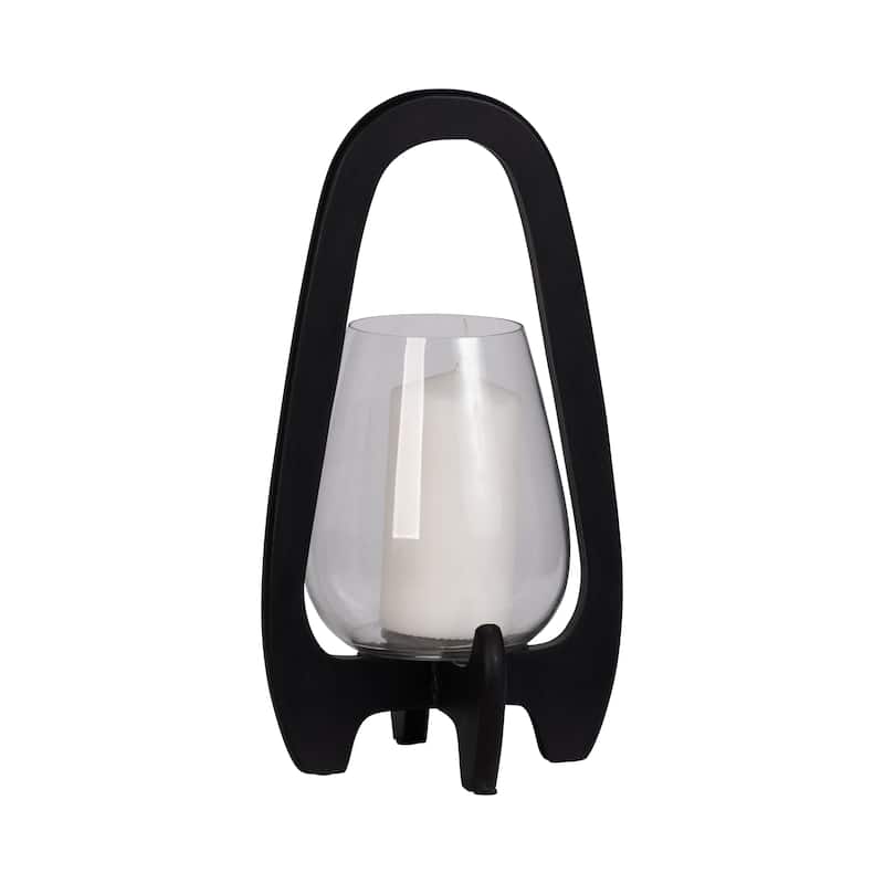 Sagebrook Home Elegant Glass Lantern with Wood Handle - Enhance Your Space - 8" x 8" x 15" - Black - 8" x 8" x 15"