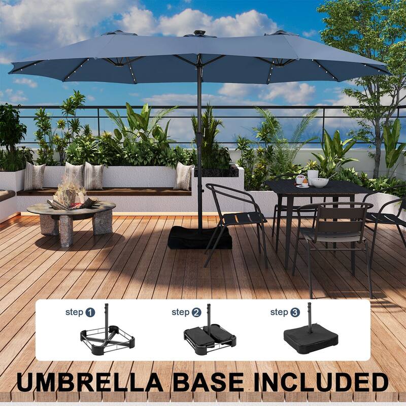 Autlaycil 15ft Retangle Patio Umbrella with Solar Lights & Base
