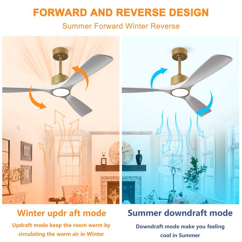 52 Inch Wood Ceiling Fan With Light Kit Dimmable LED,Remote Control for Patio Living Room, Bedroom, Office,Indoor - 52 Inches