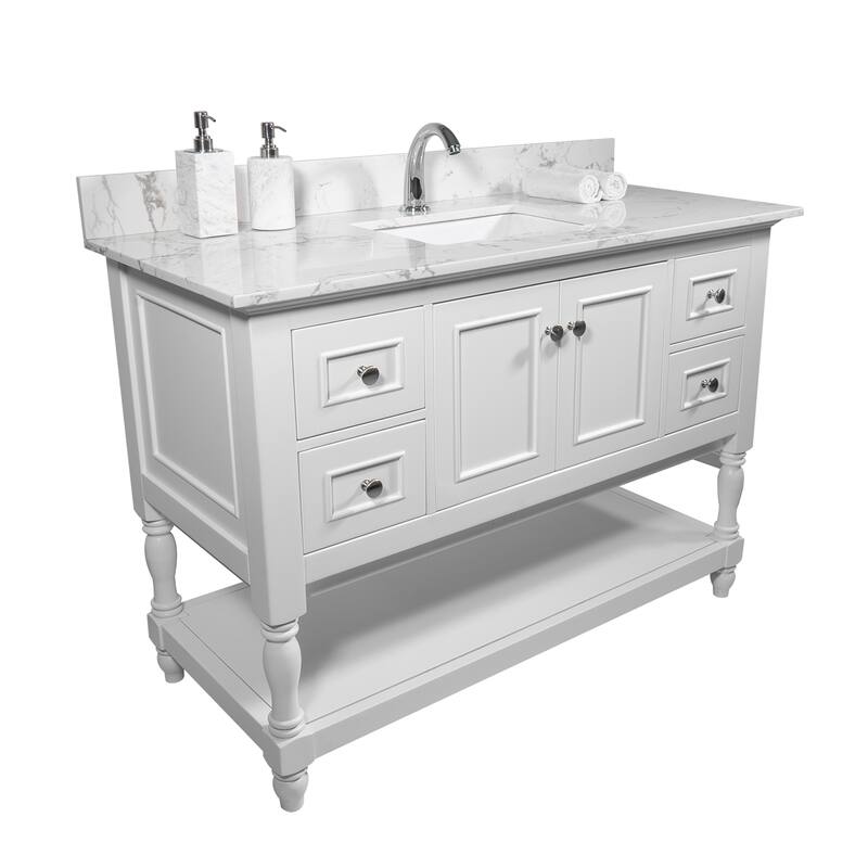 43x22 inch bathroom stone vanity top carrara white marble color with ceramic sink and single faucet hole with back splash - Grey