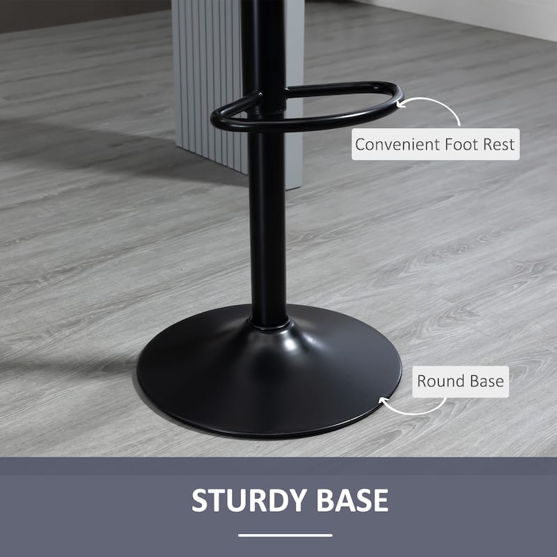 HOMCOM Adjustable Bar Stools Set of 2, Velvet Counter Height Barstool, Upholstered Kitchen Stool with Swivel Seat, Steel Frame