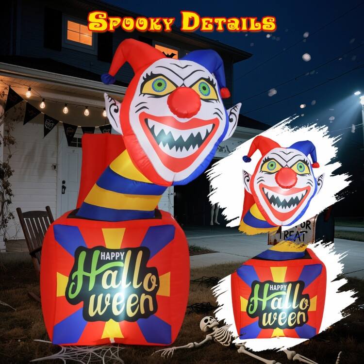 Multi-Color Polyester 5ft Inflatable Halloween Clown with LED Lights and Quick Setup