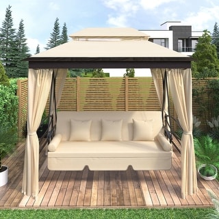 8.9 Ft. W x 5.9 Ft. D Outdoor Gazebo with Convertible Swing Bench ...