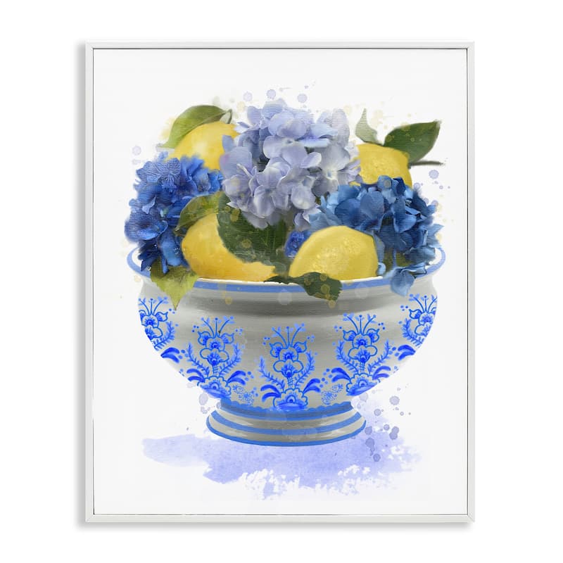 Stupell Hydrangea & Lemon Bowl Framed Giclee Art Design By Matthew Piotrowicz - 11 x 14 - White