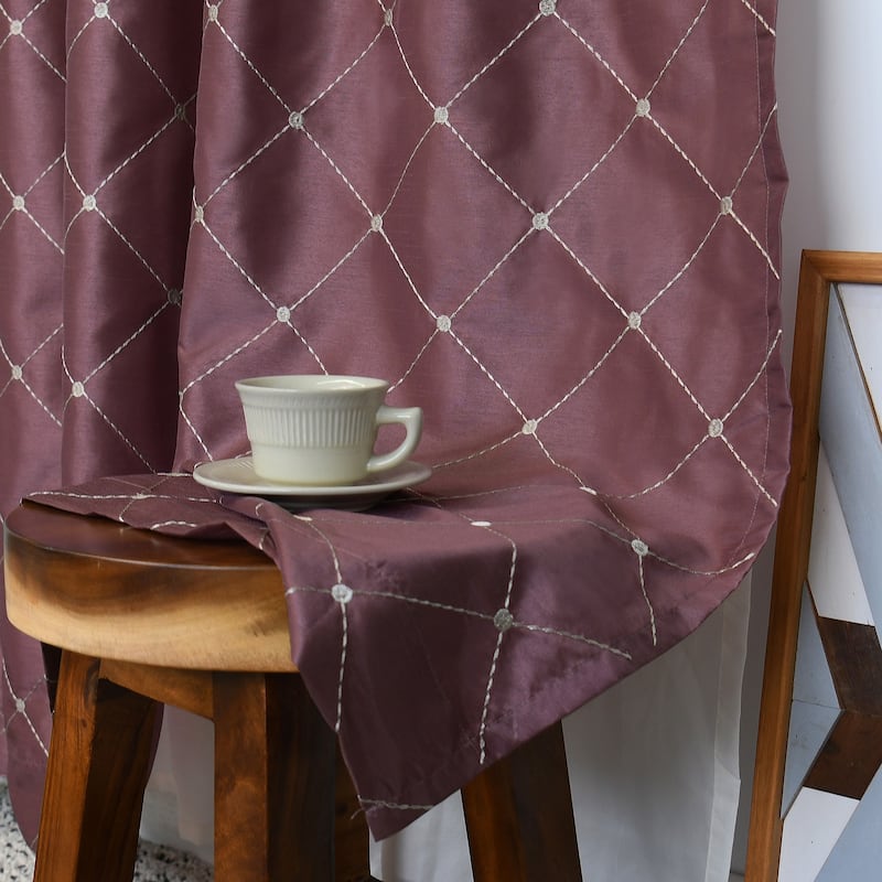 Serenta Doris Diamond Embroidery Light Reducing Faux Silk Curtain