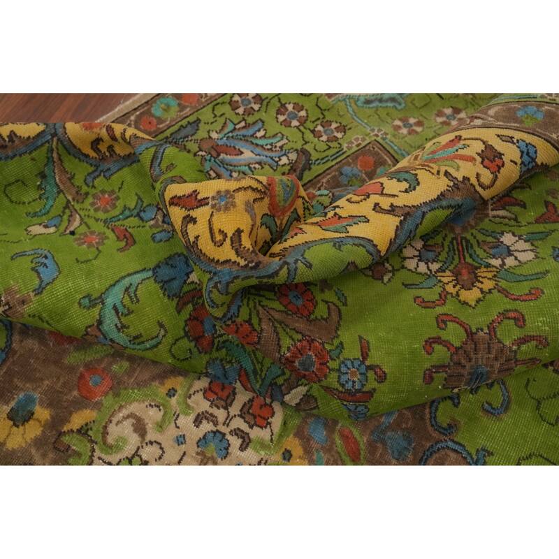 Hand Knotted Oriental 100% Wool Carpet Traditional Floral Green Tabriz Area Rug - 11' 5'' X 8' 1''