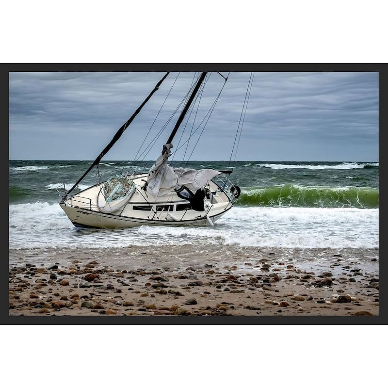 Grounded Sail Boat Waiting for High Tide Photography by Wayne Collamore Framed Poster