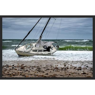 Grounded Sail Boat Waiting for High Tide Photography by Wayne Collamore Framed Poster