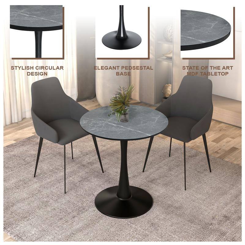 Bristol 27" Round Dining Table for 4, MDF Tabletop in Sleek Black Pedestal Base for Kitchen & Dining Room - 27.56"
