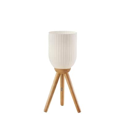 Solid Wood Tripod Table Lamp with White Ribbed Glass Shade and Pull Chain - 10” x 10” x 22.5” (D x W x H)