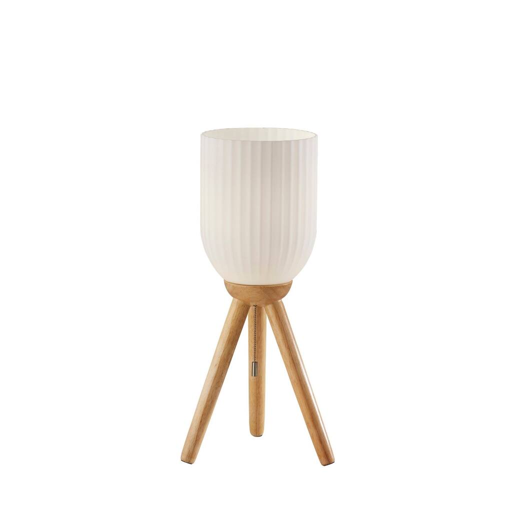 Solid Wood Tripod Table Lamp with White Ribbed Glass Shade and Pull Chain - 10” x 10” x 22.5” (D x W x H)