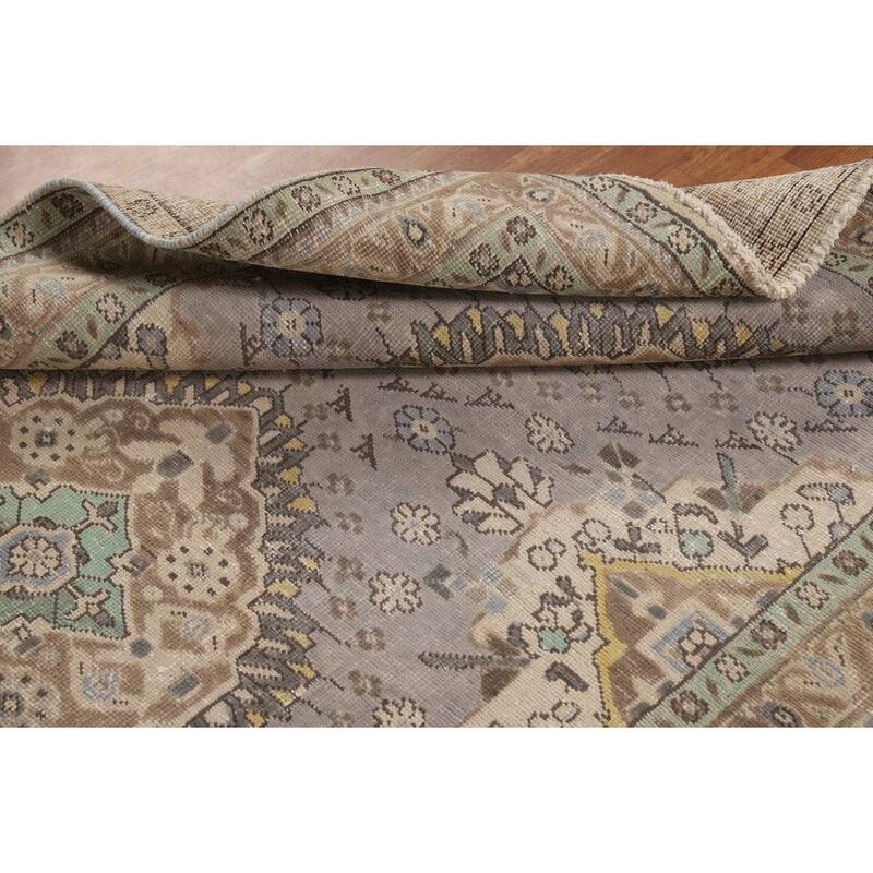 Gray Geometric Tabriz Persian Rug Handmade Wool Carpet - 5'1"x 12'6"