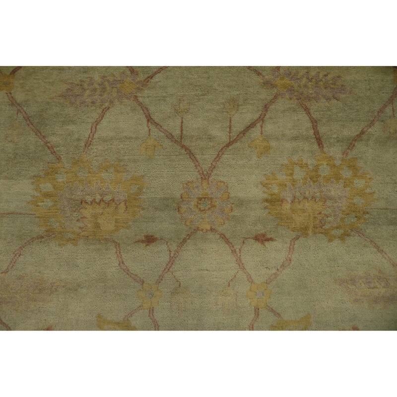 Hand Knotted Oriental 100% Wool Carpet Transitional All-Over Green Oushak Area Rug - 12' 10'' X 10' 5''