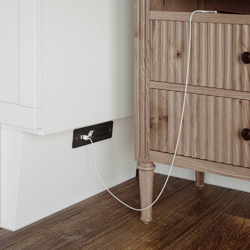Chelsea Queen Murphy Bed Chest with 6" Mattress, Storage Drawer & Built-In Charger in White