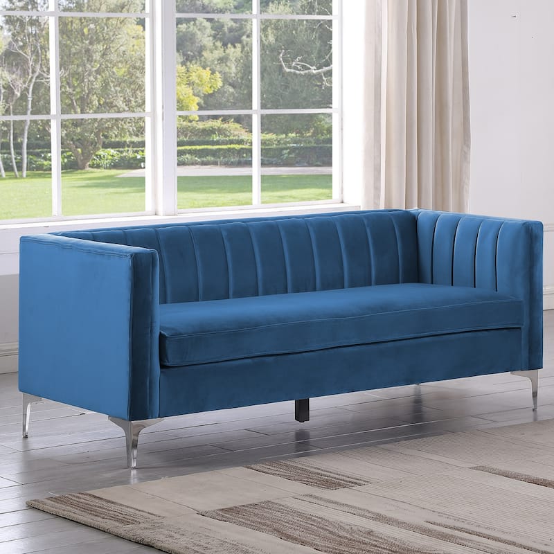 Morden Fort Modern 2 Pieces of Loveseat and Sofa Couch Set with Dutch Velvet Grey, Iron Legs