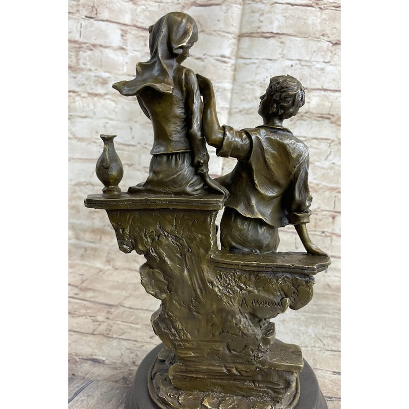 French Bronze Statue Sculpture Young Lovers Romance Anniversary Figure Decor 14 Inches X 7.5 Inches