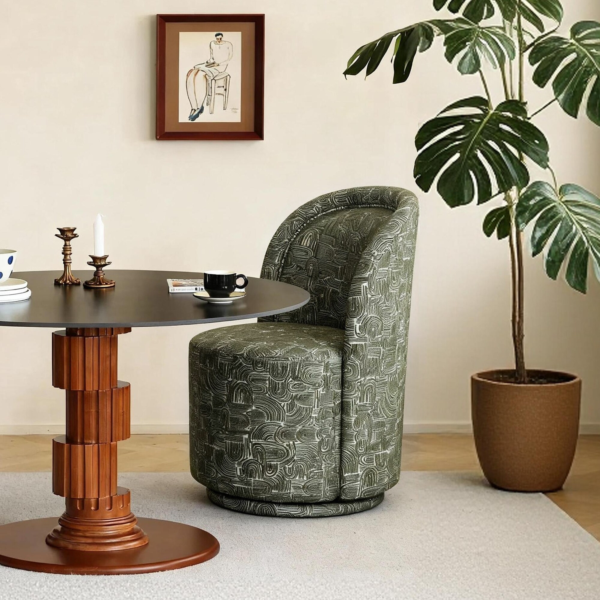 Modern Upholstered Chenille Swivel Barrel Dining Chair