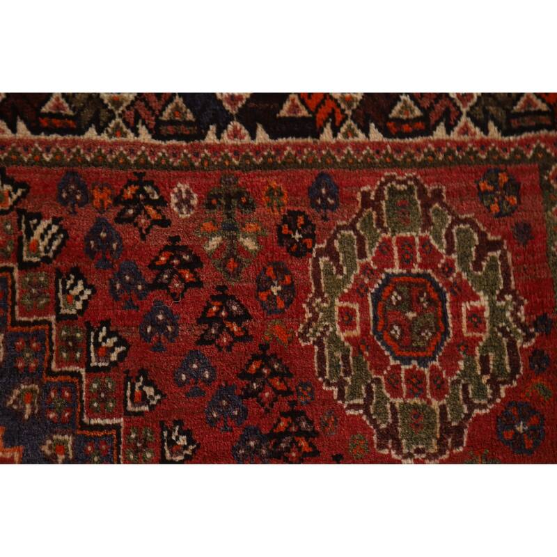 Hand Knotted Oriental 100% Wool Carpet Traditional Tribal Navy Blue & Blues Shiraz Area Rug - 5' 4'' X 3' 8''