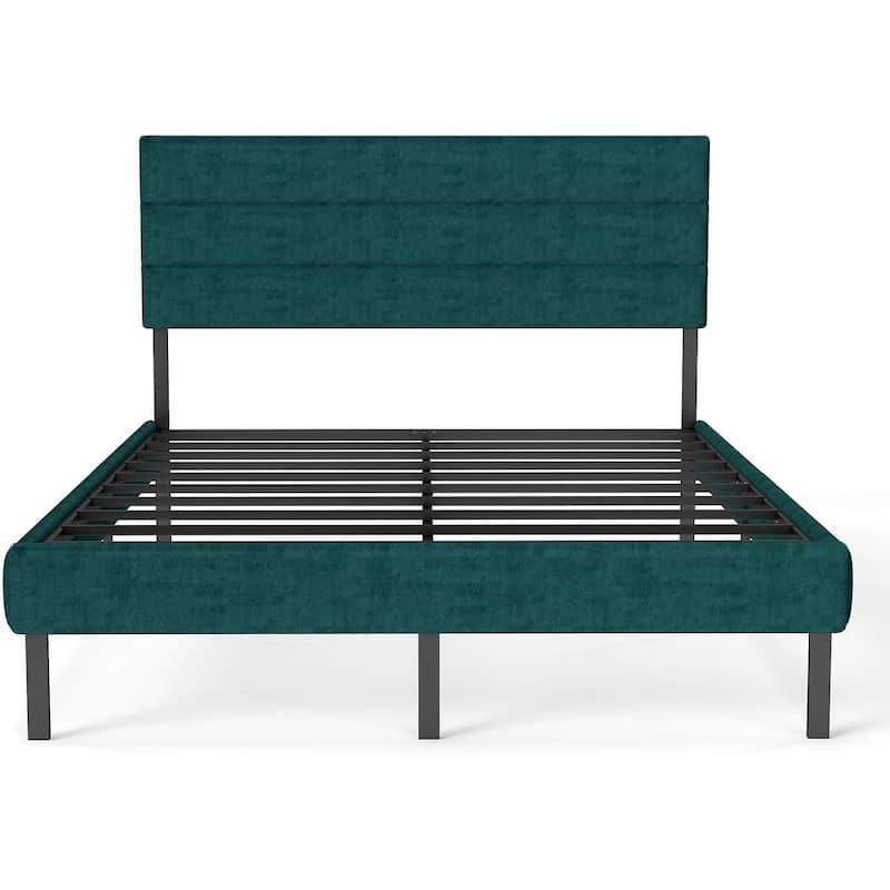 Queen Size Upholstered Platform Bed Frame - With Headboard, No Box Spring Needed, 14" Underbed Storage​