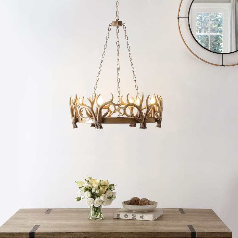 SAFAVIEH Lighting Corean Chandelier - 25" W x 25" D x 39-111" H - Antique White