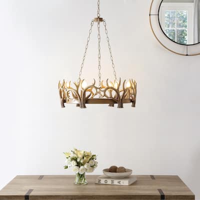 SAFAVIEH Lighting Corean Chandelier - 25" W x 25" D x 39-111" H - Antique White
