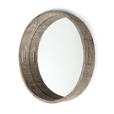Whittier Brown Wood With Mirrored Base Round Tray - 28" x 28"
