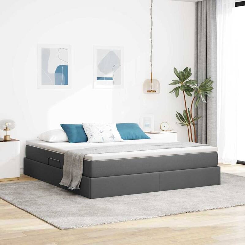 vidaXL Storage Bed with Mattress in Polyester - Dark grey (5)