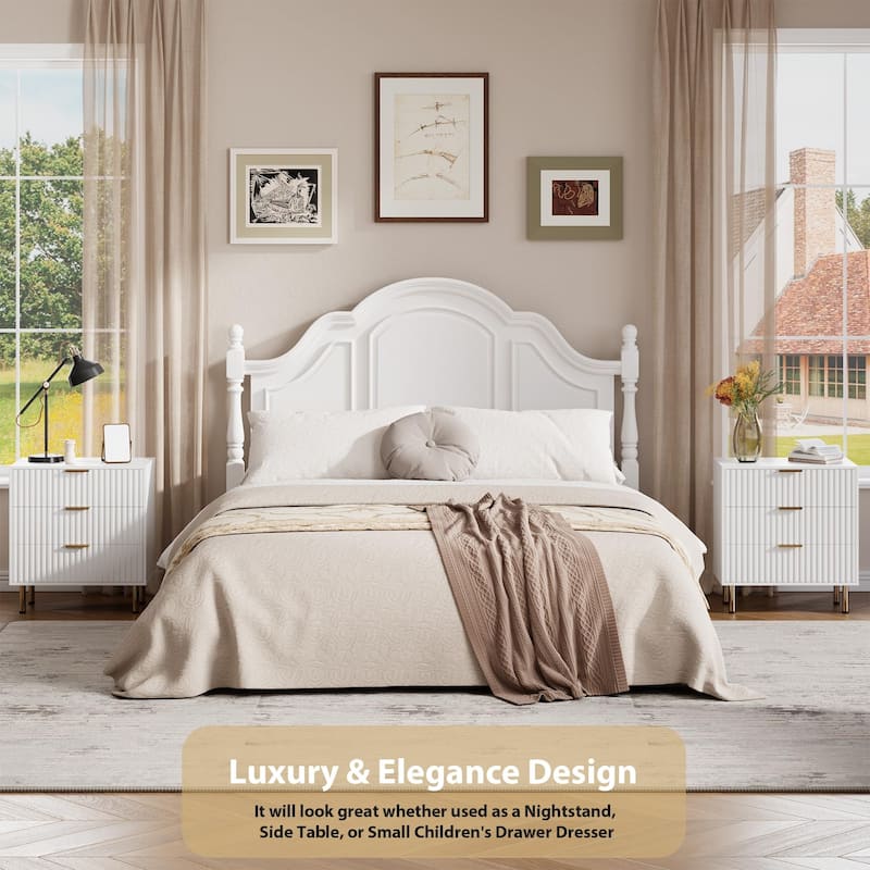 Fluted 3 Drawer Dresser for Bedroom, Modern Wooden Chest with Deep Drawers and Wide Top