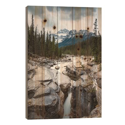 Mistaya Canyon In The Rockies Print On Wood by Matteo Colombo - Multi-Color