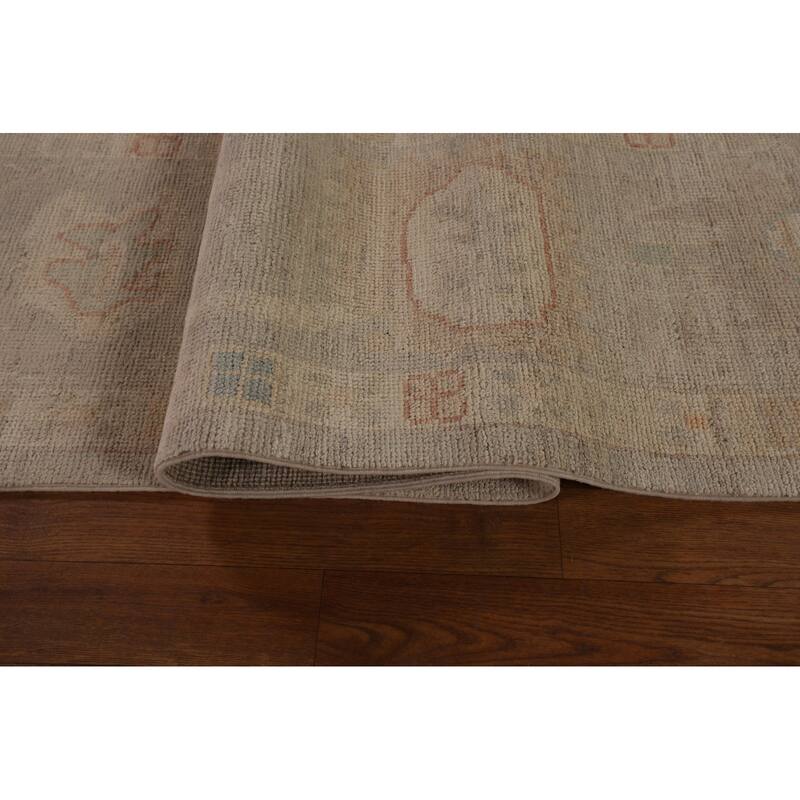 Vegetable Dye Oushak Area Rug Handmade Beige Wool Carpet - 8'11" x 12'0"