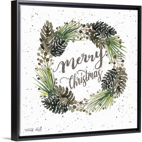 "Merry Christmas Wreath" Black Float Frame Canvas Art